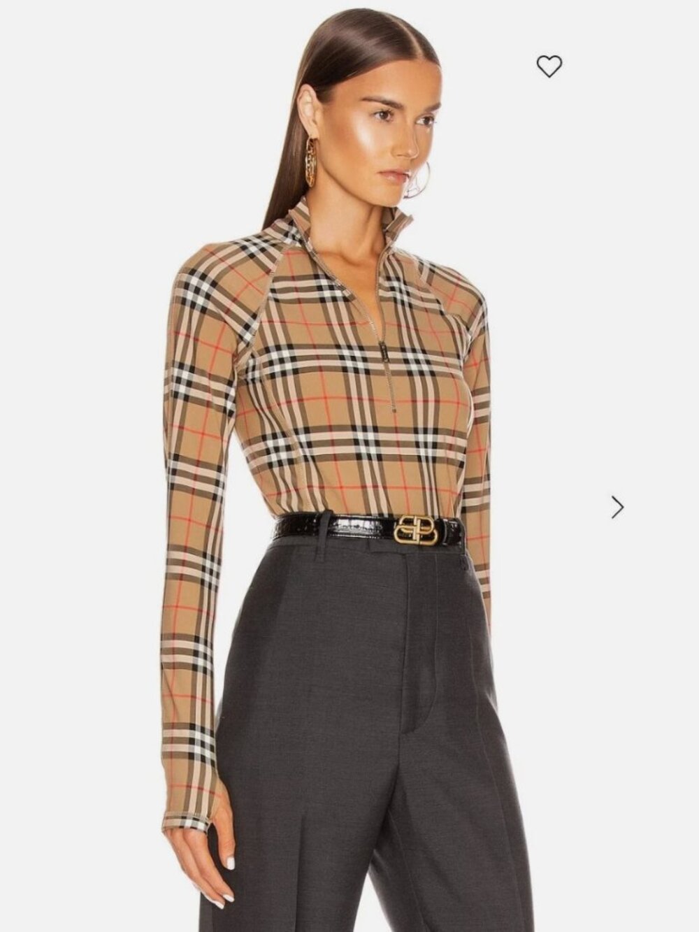 Burberry Vintage Check Quarter-Zip Long Sleeve Top